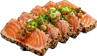 Tataki Saumon épicé de Sushi Wa, restaurant de sushis halal à Ixelles (Flagey, Bruxelles)